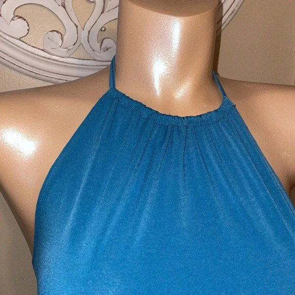 BCBGeneration women’s bodysuit large halter cutout back blue stretch layer BCBG - Picture 2 of 8